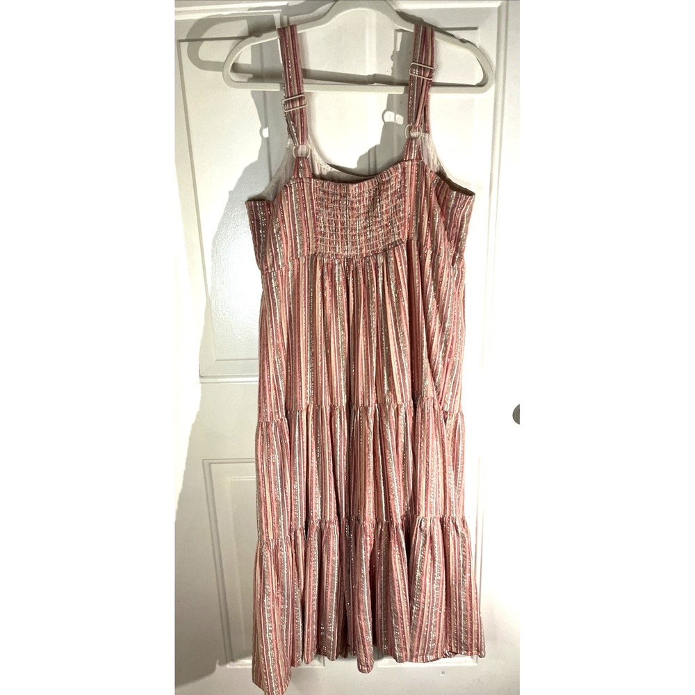 Linda Anderson Rose Gold Metallic Striped Tiered Midi Sundress Women's L - Picture 3 of 9
